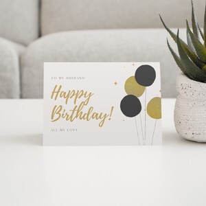 Alles Gute zum Geburtstag Ehemann druckbare E-Karte | Schwarz und Gold Geburtstagskarte | Sofort Download Geburtstagskarte