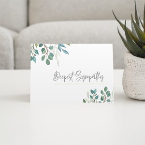 Carte imprimable de sympathie la plus profonde avec des feuilles d'aquarelle ; Carte de sympathie Téléchargement numérique