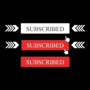 May include: Three red and white buttons with the word "SUBSCRIBED" on them. The top button is white with black text, the middle button is red with white text and a white arrow pointing down, and the bottom button is red with white text.