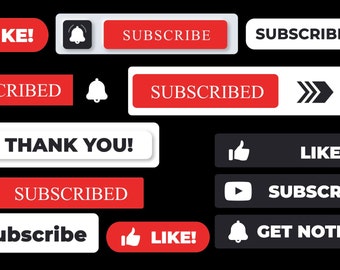 Animado YouTube PACK botón de suscripción animación botones icono de campana botones youtube animación para Vlog Superposición para Intro Videos Descarga digital