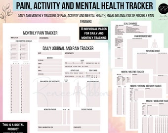 Daily & Monthly Pain, mental health and activity tracker / Chronic Illness journal / Easy Customization Printable planner digital download