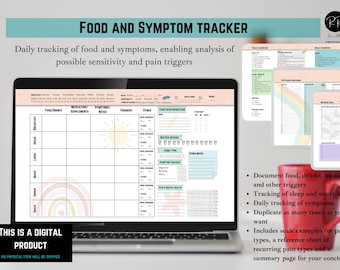 Food & symptom tracker / Chronic Illness Journal / Easy Customization Afdrukbare landschapsplanner digitale instant download / Pijnlogboek