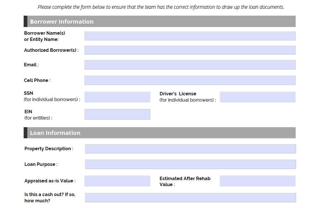 Borrower Information Form for Real Estate Lender Etsy