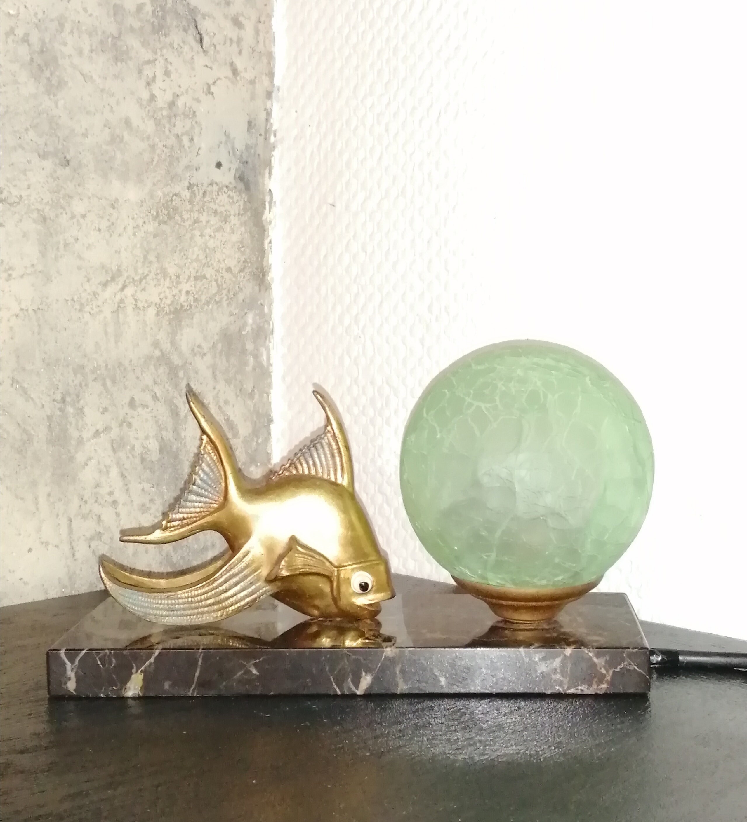 Lampe à Poser en Verre, Marbre et Bronze, Art Déco, 1930-40, Design Poisson