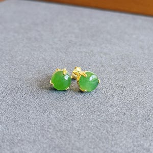Nephrite Jade Stud Earrings 8mm: Gold-Plated Sterling Silver