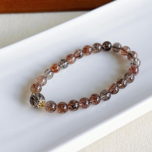 7mm Black Gold Super Seven Bracelet| Natural and Premium Quality Super Seven Beads| Rutilated Quartz Jewelry Gift| Energy Healing Bracelet