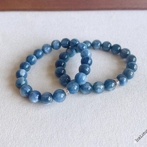 9mm Untreated Blue Kyanite Bracelet| Beaded Natural Blue Kyanite| Men&#39;s Kyanite Bracelet| Throat Chakra Stone|Genuine Unisex Kyanite Jewelry