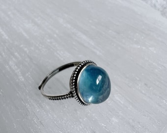 Silver Aquamarine Ring, Natural Aquamarine Ring, Adjustable Ring, Simple Aquamarine Ring, S925 Silver Gemstone Ring, March Birthstone Ring
