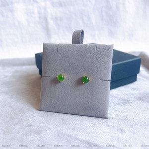 6mm Green Nephrite Jade Stud Earrings | Three-Prong Gold Set | S925 Sterling Silver Dainty Jade Earrings