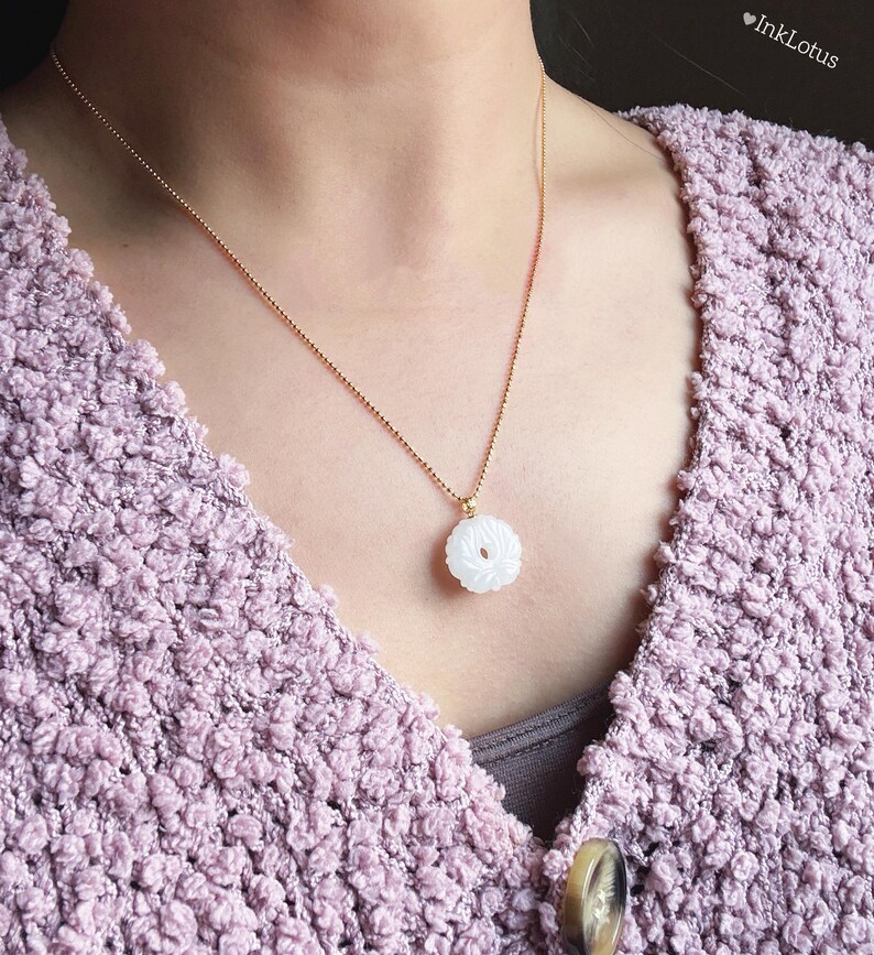 18K Gold White Nephrite Jade Pendant Certified Natural Premium Quality