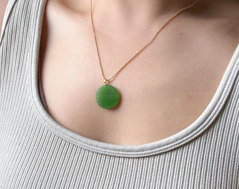 Green Nephrite Jade Pendant Necklace: 18K Gold Bail, Sterling Silver Chain