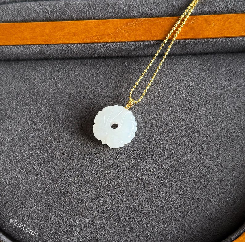 18K Gold White Nephrite Jade Pendant Certified Natural Premium Quality