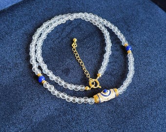 Clear Quartz & Lapis Lazuli Necklace – Sterling Silver, Crystal Choker