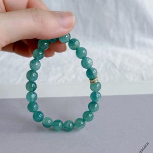 Rare Green Kyanite Bracelet 8mm | Natural Gemstone Stretch Bracelet | Gold Spacer | Calming Energy Jewelry| Unisex Kyanite Bracelet