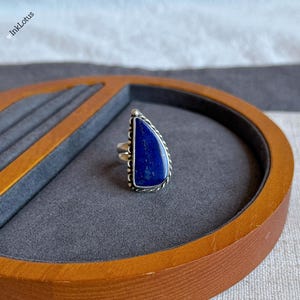 S925 Silver Genuine Lapis Lazuli Ring | Adjustable S925 Silver Oxidized Ring| Large Lapis  Stone Ring| Size 6.5 and 7| Throat Chakra Ring