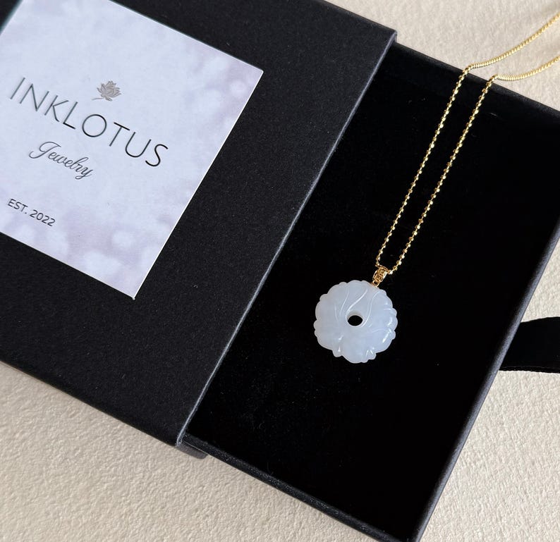 18K Gold White Nephrite Jade Pendant Certified Natural Premium Quality