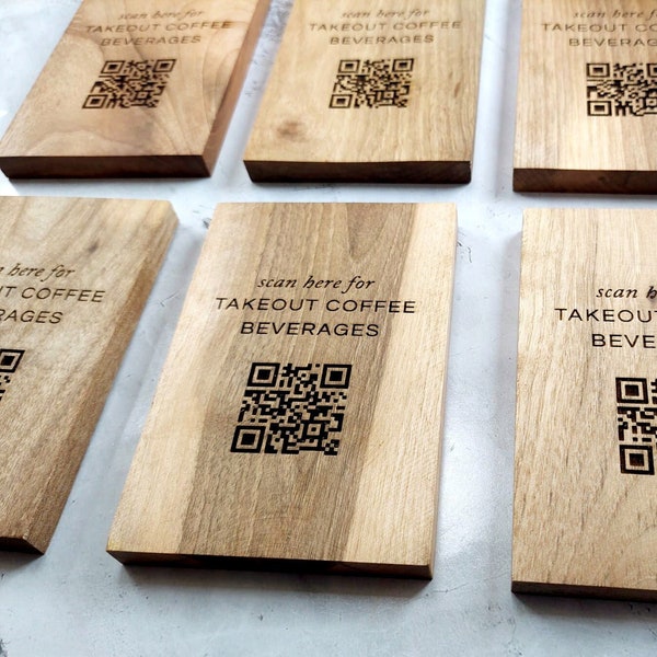 Engraved Walnut Wood QR Code Sign: Restaurant Table Menu