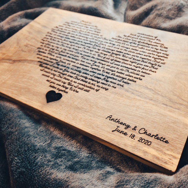 Personalized Song Lyric Heart Shaped Wood Art - Alternative Unique Wedding Anniversary Gift Idea
