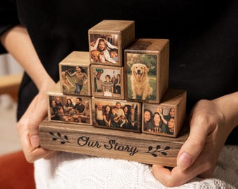 Custom Photo Tiles Wall Collage – Wood Photo Prints & Wooden Photo Tile Set for Home Décor, Personalized Photo on Wood Display