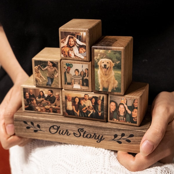 Benutzerdefinierte Holz Fotoblock Set | Muttertagsgeschenk für Mama Oma | Holzbild-Collage