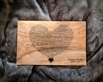 Engraved Wedding Song Lyrics, Wooden Anniversary Gift, First Dance Lyrics, Music Wall Art, Favorite Song Gifts