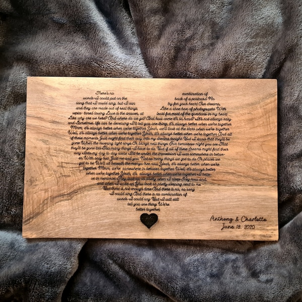 Engraved Wedding Song Lyrics, Wooden Anniversary Gift, First Dance Lyrics, Music Wall Art, Favorite Song Gifts