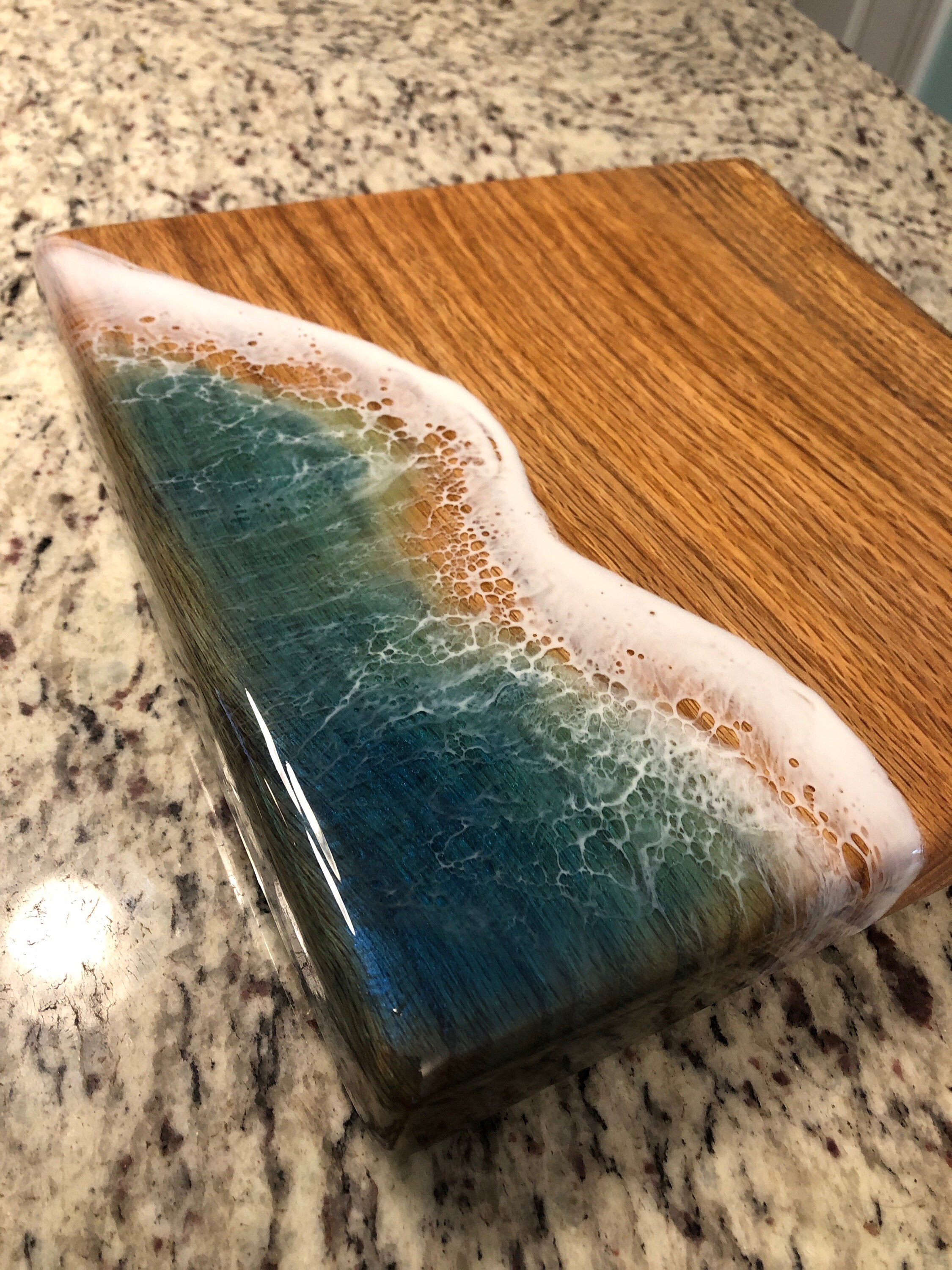 Solid Oak Cutting Board Epoxy Resin Ocean Wave Charcuterie Etsy