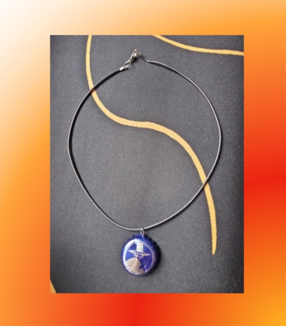 Necklace With Modified Club Mate Bottle Cap Pendant on Black