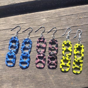 Orecchini riciclati fatti a mano, realizzati con due ciondoli con clip per lattine, fai da te, sostenibili, color argento, personalizzati Y2K, vintage, estetica statement
