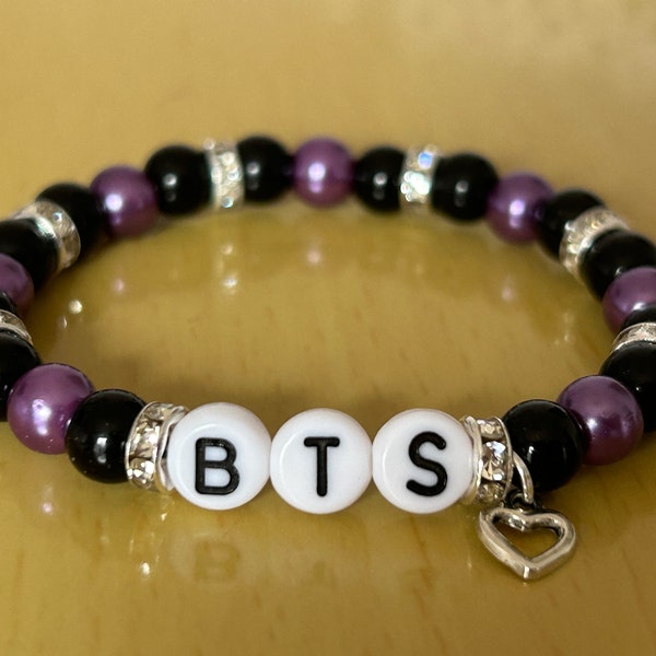 KPOP BTS/ARMY Bracelets, Glass Pearl Beaded Bracelets, Jewellery, Hand Made, charm, birthday gift women or girls