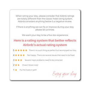 Airbnb rating magnet, 6" magnet to get better ratings for vacation rental property