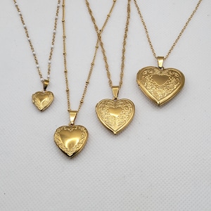 Medaglione a forma di cuore, rivestito in PVD oro 18k - piccolo, medio, grande - selezione di collane in acciaio inossidabile, medaglione fotografico vintage in oro, impermeabile
