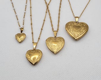 Medaillon Herz 18k Gold PVD beschichtet - winzig, klein, mittel, groß - Auswahl Edelstahl Halsketten, Vintage Fotomedaillon gold, wasserfest