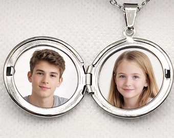 Fotohanger met zilveren hanger – Ronde roestvrijstalen hanger die open kan – Aandenkensieraad – Gepersonaliseerde hanger – Cadeau voor haar