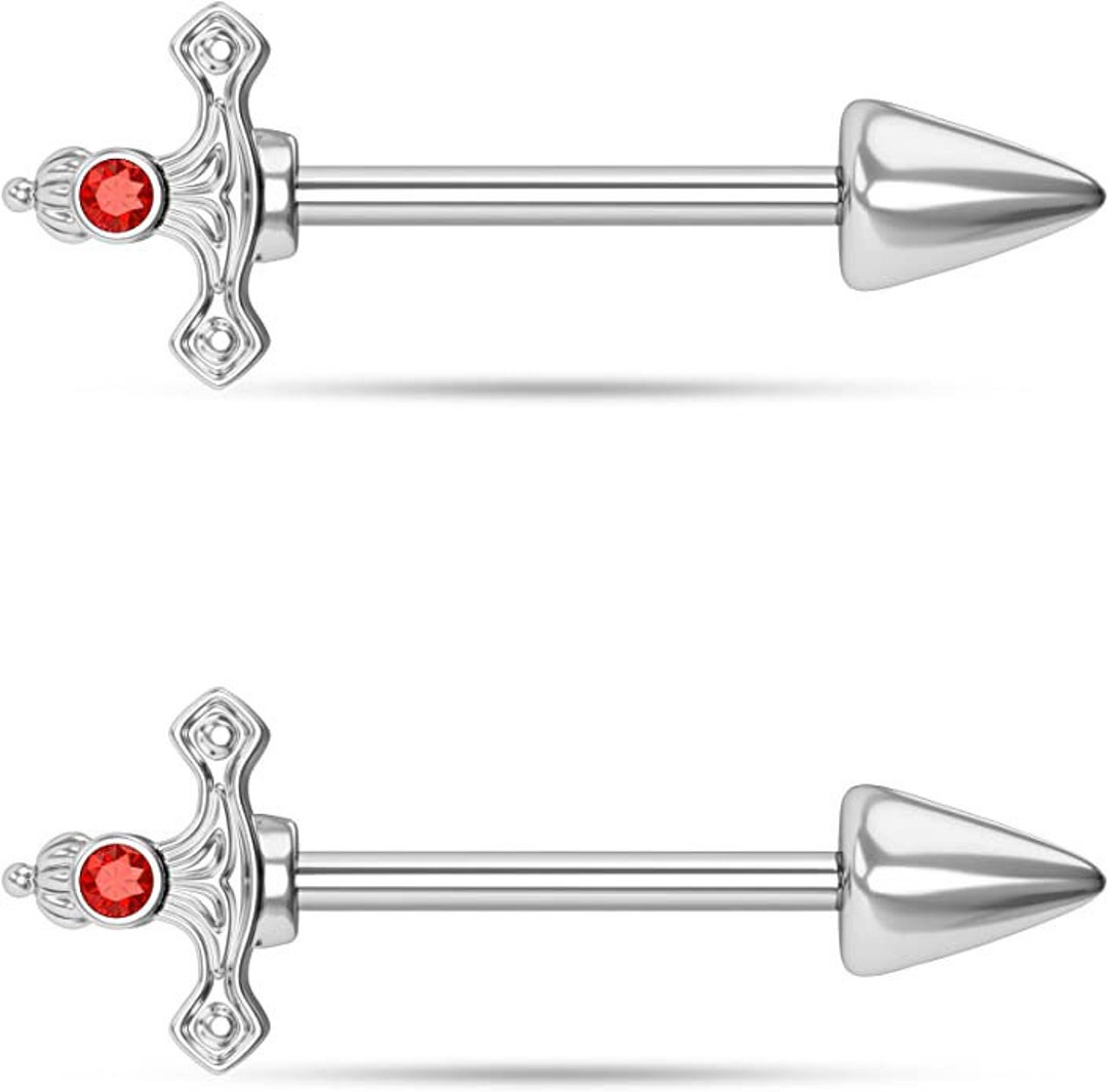 Pair of Red CZ Tip Swords Nipple Shield Rings 14 Gauge 9/16 - Etsy