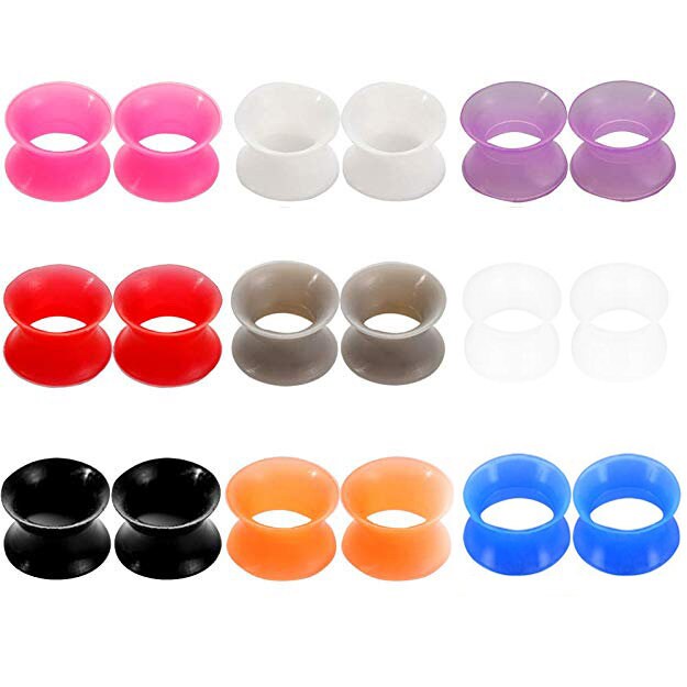 Set of 9 Pairs Soft Silicone Ear Gauges Flesh Tunnels Plugs Stretchers
