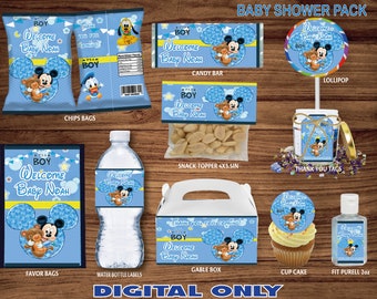 Welcome Baby Mickey Mouse shower Party Pack - Chip Bag - tags - water and more. DIGITAL DOWNLOAD