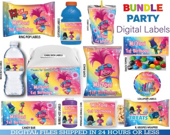 Trolls Party Pack - Chip Bag - Krispies - candy - Juice - tags - water and more labesl..DIGITAL DOWNLOAD