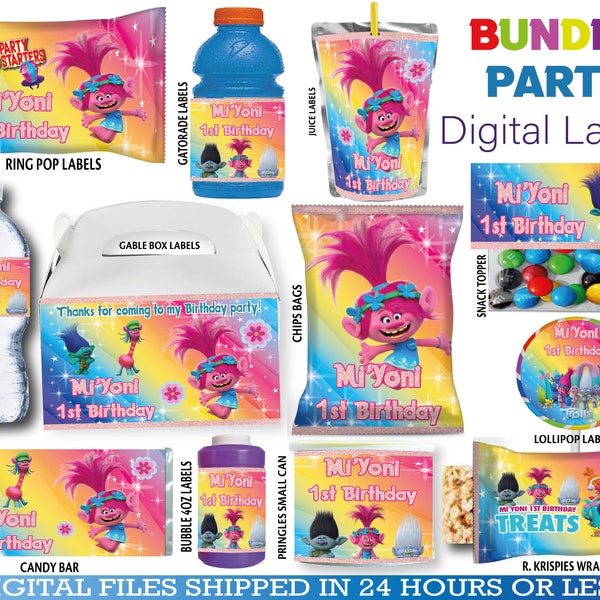 Trolls Party Pack - Chip Bag - Krispies - candy - Juice - tags - water and more labesl..DIGITAL DOWNLOAD