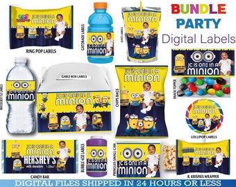 Minion Bundle Birthday Party Pack - Chip Bag - Krispies - candy - Juice - tags - water and more, DIGITAL DOWNLOAD