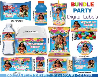 Moana Party Pack - Chip Bag - Krispies - candy - Juice - tags - water and more labesl..DIGITAL DOWNLOAD