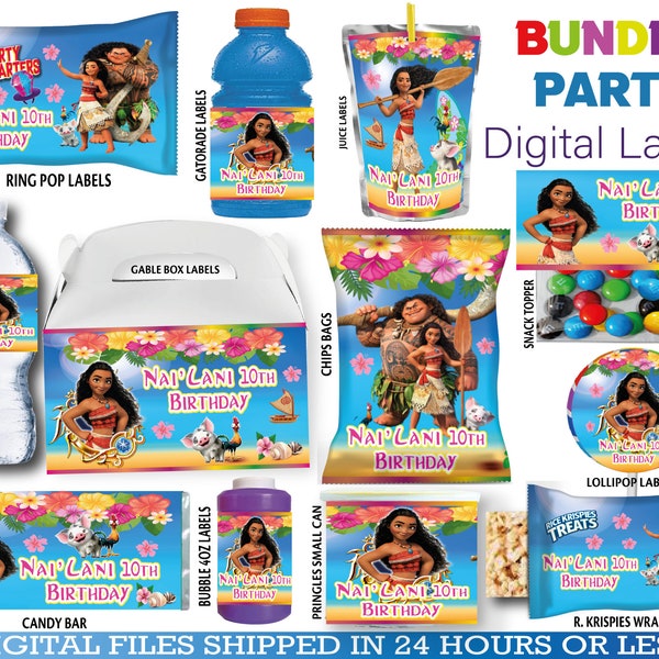 Moana Party Pack - Chip Bag - Krispies - candy - Juice - tags - water and more labesl..DESCARGA DIGITAL