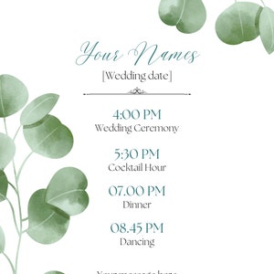 Wedding Itinerary- Eucalyptus