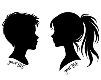 Boy and Girl Silhouette SVG: Kid Portrait Clipart (Digital Download)