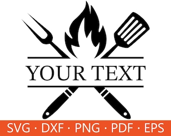 Grill Monogram SVG: BBQ Clipart, Custom Text, Cricut Cut File