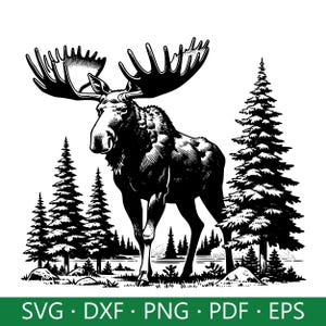 Moose SVG, Moose PNG, Moose Clipart, Forest SVG, Wilderness Svg, Moose Nature Scene Svg, Animals svg, Moose Silhouette, Moose Tree Vector