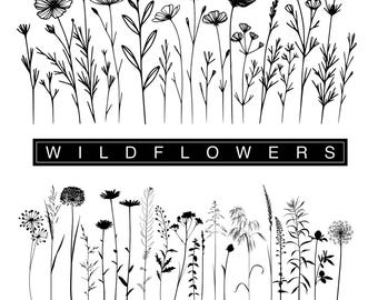 Wildflower SVG, Wildflowers Svg bundle, Bouquet SVG, Floral Svg, Nature Svg, Floral Frame Svg, Flower Sketch PNG, Botanical Clipart