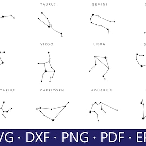 Pakiet SVG Zodiaku, Gwiazda Zodiaku Konstelacja Svg, Zodiak Svg, Horoskop Svg, Gwiazda Konstelacja Svg, Znak Zodiak Svg, Znak Zodiak Svg, Cicut, PNG