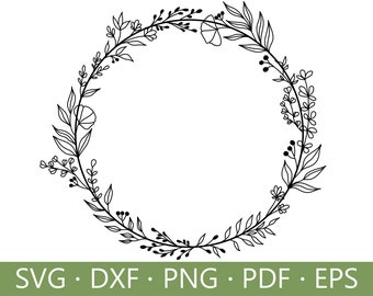 Bloemenkrans lijntekeningen SVG: bloemlijst clipart (digitale download)