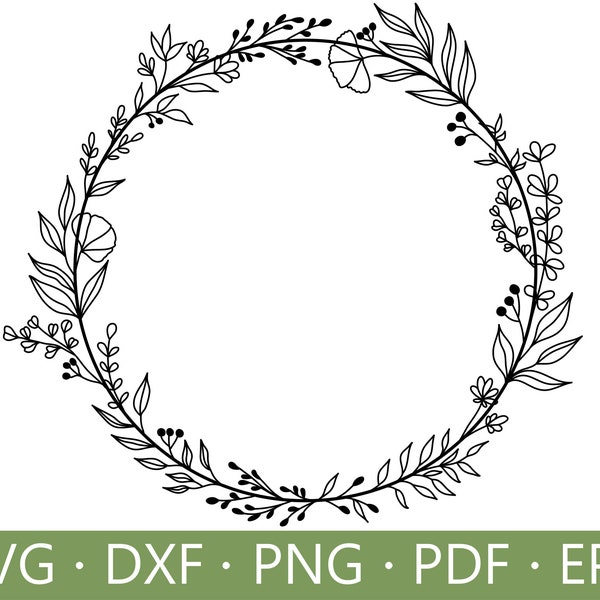 Floral Wreath SVG, Floral Wreath PNG, Flower Line Art Svg, Floral Wreath Frame Svg, Floral Wreath Clipart, Wreath Cut File,Cricut Wreath Svg